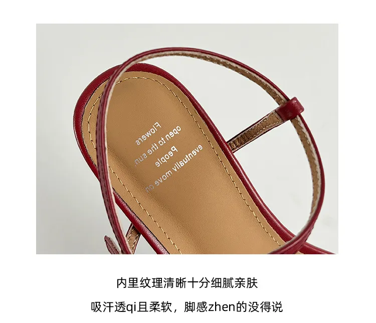 4cm kitten heel, top-grain cowhide, elegant open-back sandals, summer open-toe strappy cross-strap women's shoes