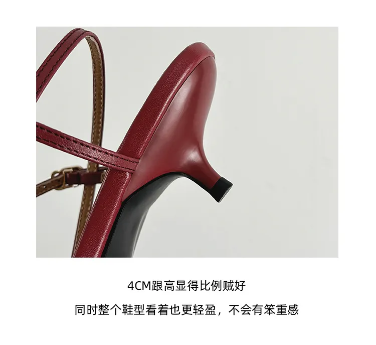4cm kitten heel, top-grain cowhide, elegant open-back sandals, summer open-toe strappy cross-strap women's shoes