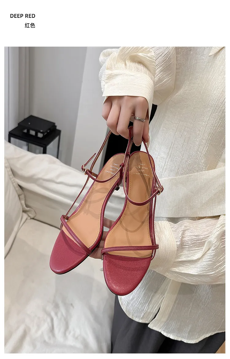 4cm kitten heel, top-grain cowhide, elegant open-back sandals, summer open-toe strappy cross-strap women's shoes