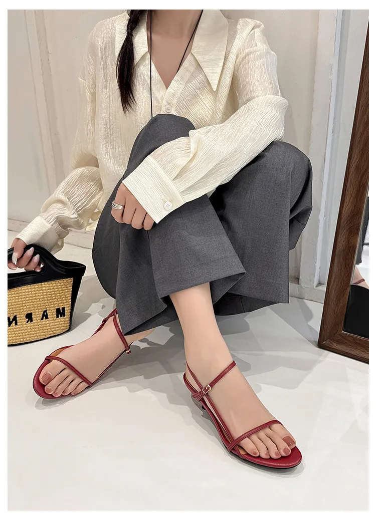 4cm kitten heel, top-grain cowhide, elegant open-back sandals, summer open-toe strappy cross-strap women's shoes