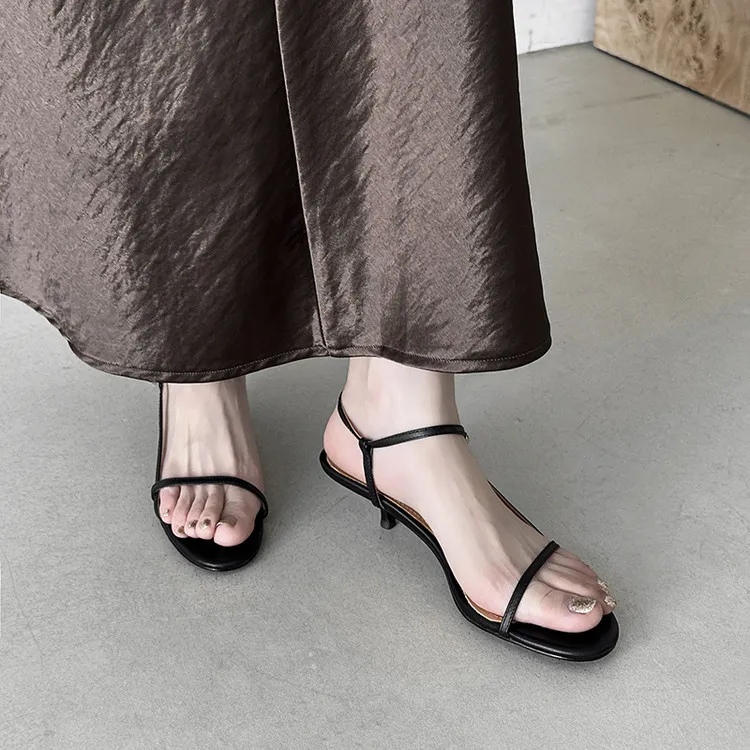 4cm kitten heel, top-grain cowhide, elegant open-back sandals, summer open-toe strappy cross-strap women's shoes