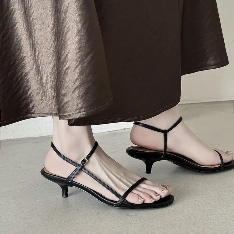 4cm kitten heel, top-grain cowhide, elegant open-back sandals, summer open-toe strappy cross-strap women's shoes