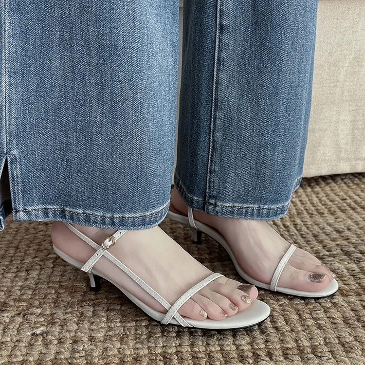 4cm kitten heel, top-grain cowhide, elegant open-back sandals, summer open-toe strappy cross-strap women's shoes