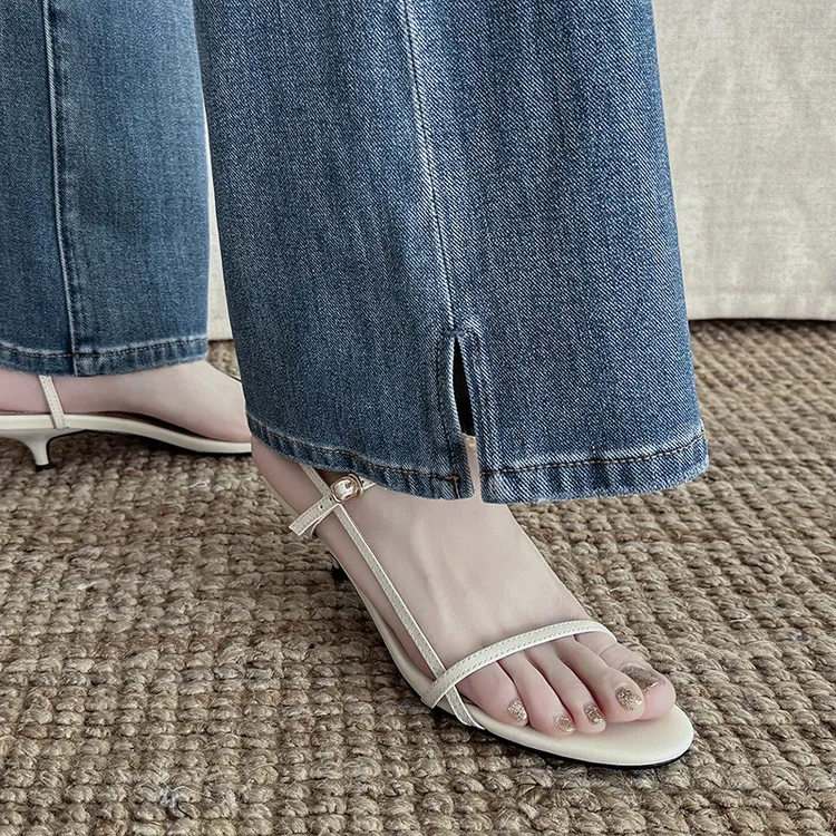 4cm kitten heel, top-grain cowhide, elegant open-back sandals, summer open-toe strappy cross-strap women's shoes
