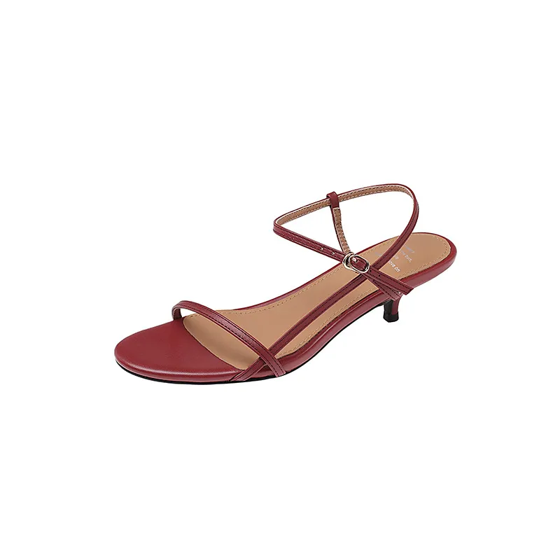 4cm kitten heel, top-grain cowhide, elegant open-back sandals, summer open-toe strappy cross-strap women's shoes