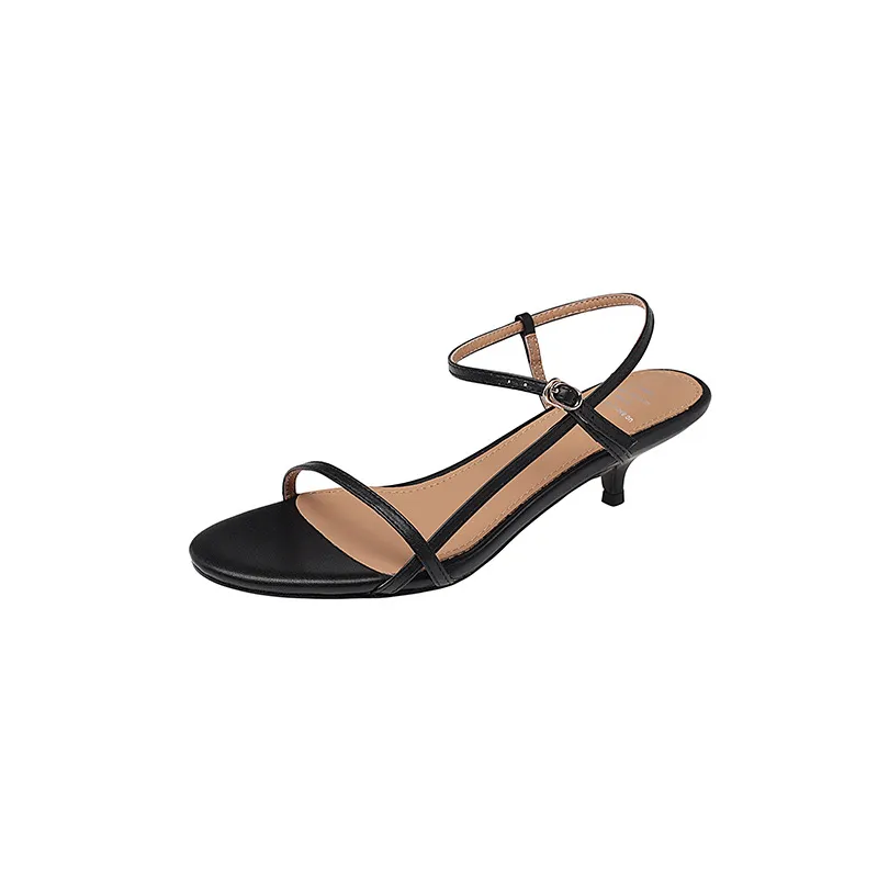 4cm kitten heel, top-grain cowhide, elegant open-back sandals, summer open-toe strappy cross-strap women's shoes