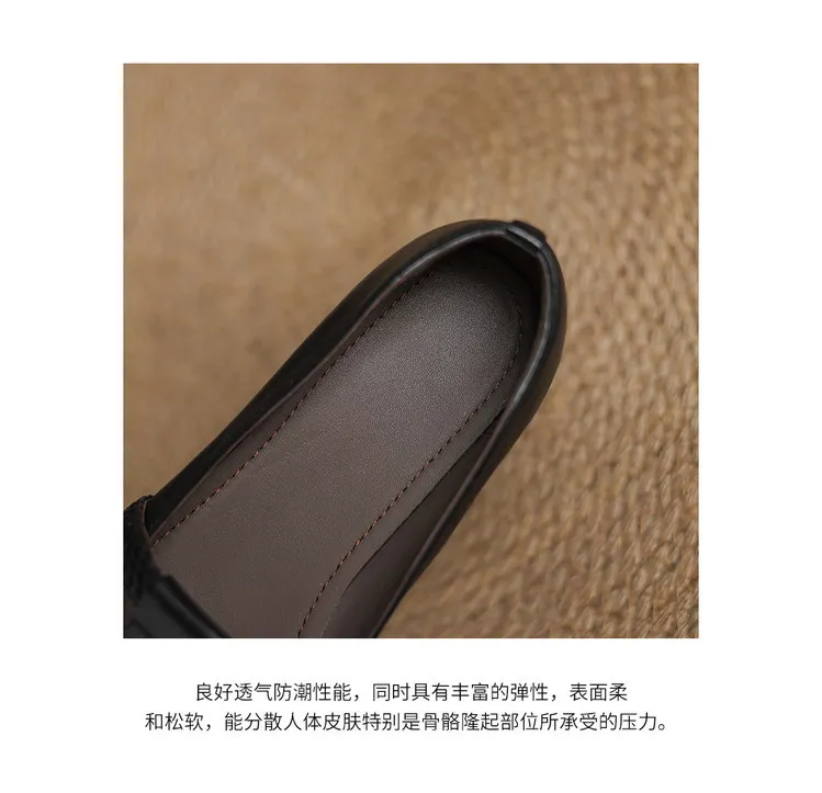 Spring/Summer Square Toe Flats, Chunky Heel, Soft Leather, Comfortable Women's Shoes, 5-26a