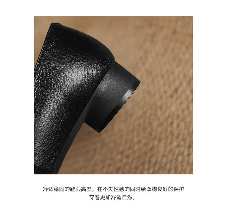 Spring/Summer Square Toe Flats, Chunky Heel, Soft Leather, Comfortable Women's Shoes, 5-26a