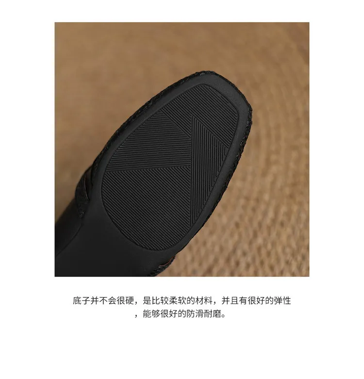 Spring/Summer Square Toe Flats, Chunky Heel, Soft Leather, Comfortable Women's Shoes, 5-26a
