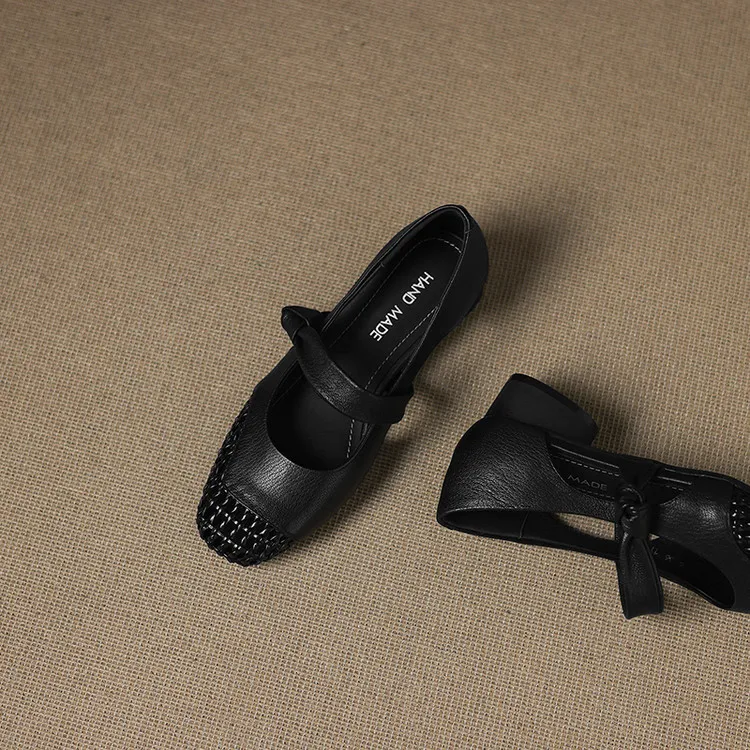 Our main product is a full leather 3cm mid-heel sheepskin fashion women's shoe, perfect for spring and summer. It features a hollowed-out design and a square toe with a chunky heel.