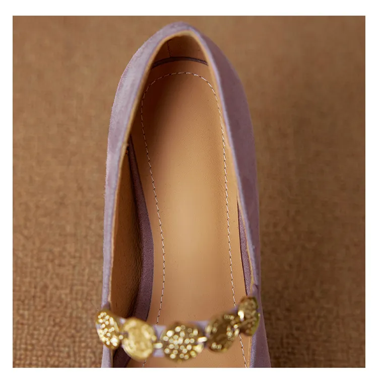 2.5cm ultra-comfortable low-heeled suede square-toe Mary Jane shoes, spring style.