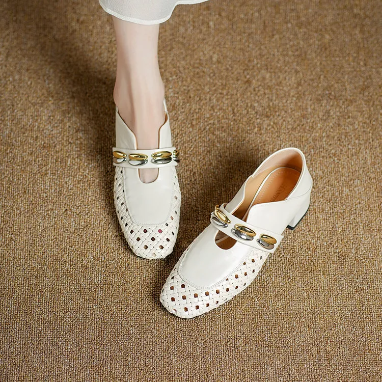 Video account recommends spring/summer square-toe single shoes with chunky heels, low heels, slip-on style, studded, fashion women's shoes, 5-26f.