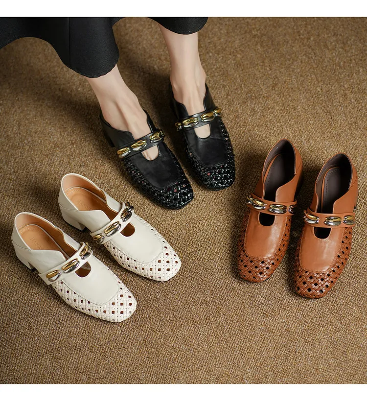 Video account recommends spring/summer square-toe single shoes with chunky heels, low heels, slip-on style, studded, fashion women's shoes, 5-26f.
