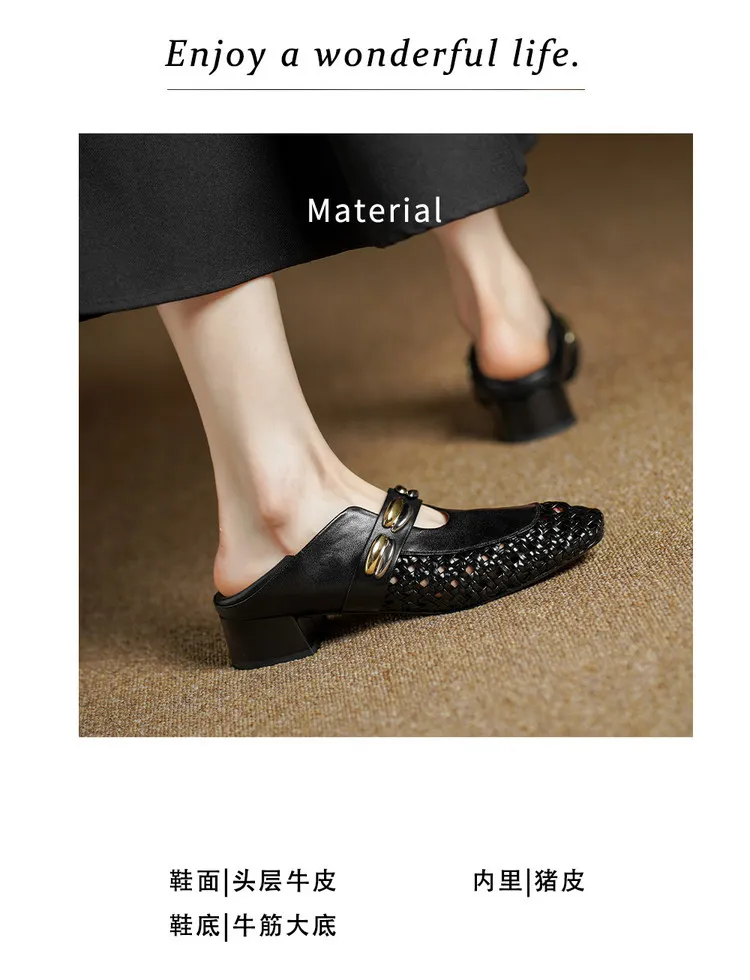 Video account recommends spring/summer square-toe single shoes with chunky heels, low heels, slip-on style, studded, fashion women's shoes, 5-26f.
