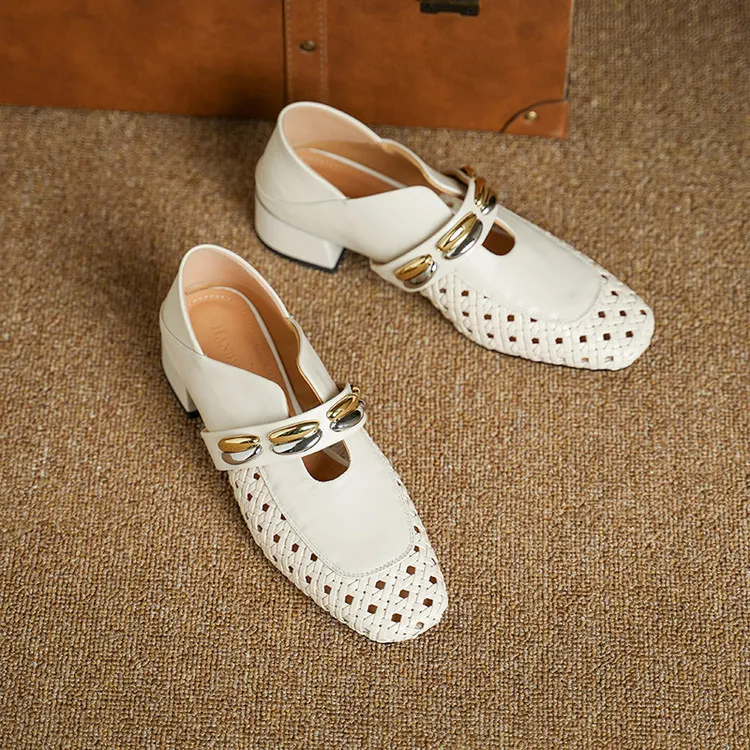 Video account recommends spring/summer square-toe single shoes with chunky heels, low heels, slip-on style, studded, fashion women's shoes, 5-26f.