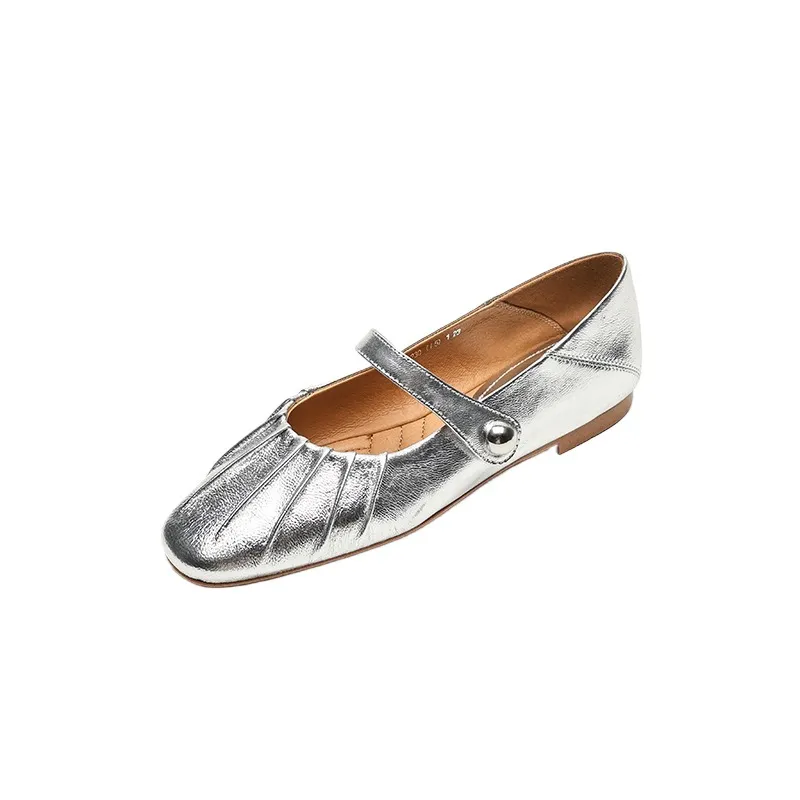 Spring and Autumn Round Toe Flat Shoes Soft Leather Comfortable Women's Shoes