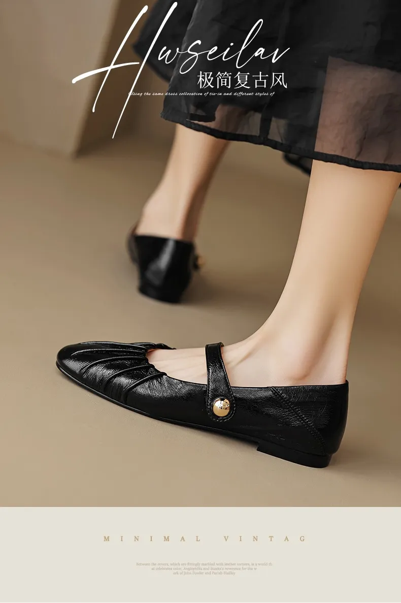 Spring and Autumn Round Toe Flat Shoes Soft Leather Comfortable Women's Shoes