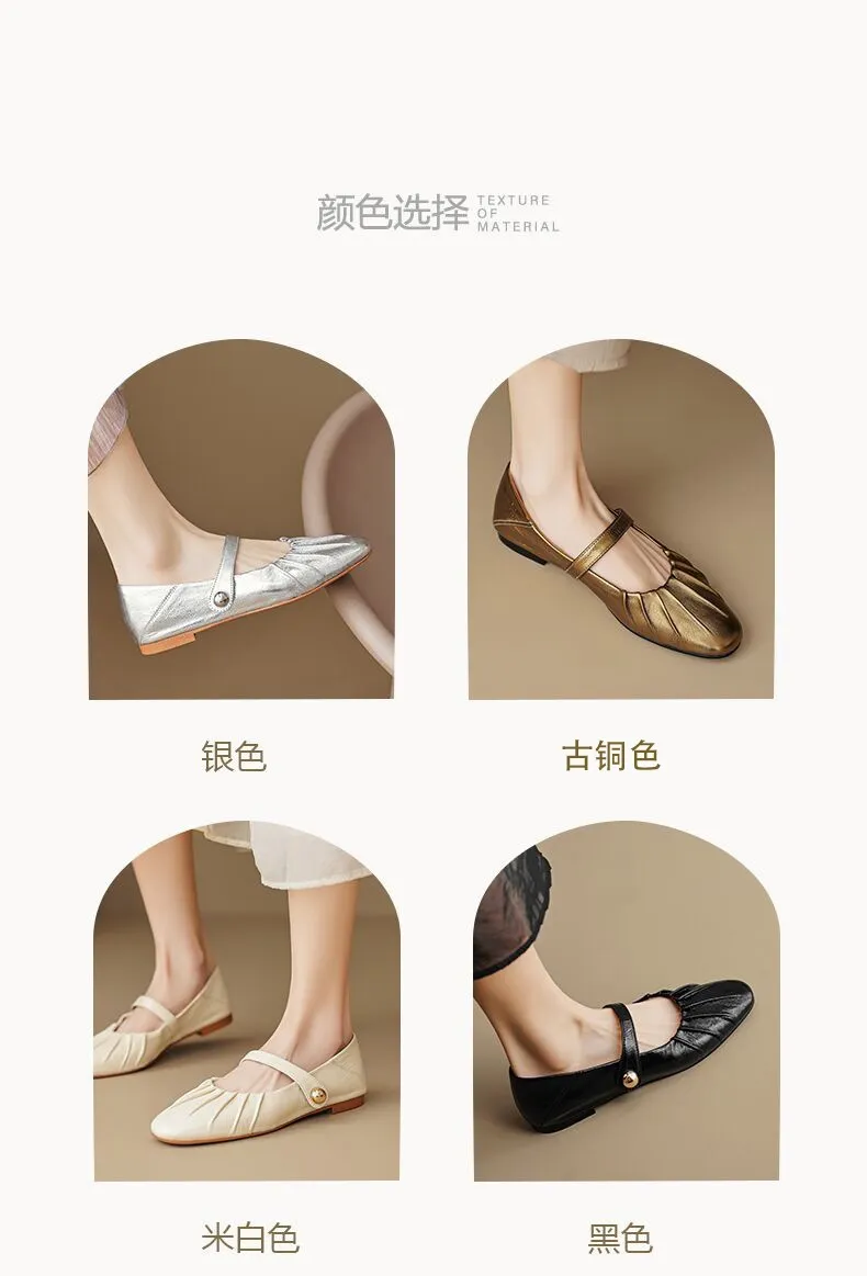Spring and Autumn Round Toe Flat Shoes Soft Leather Comfortable Women's Shoes