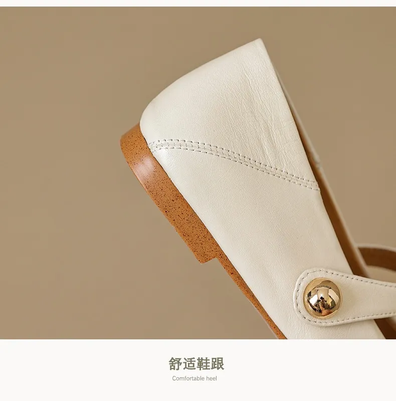 Spring and Autumn Round Toe Flat Shoes Soft Leather Comfortable Women's Shoes