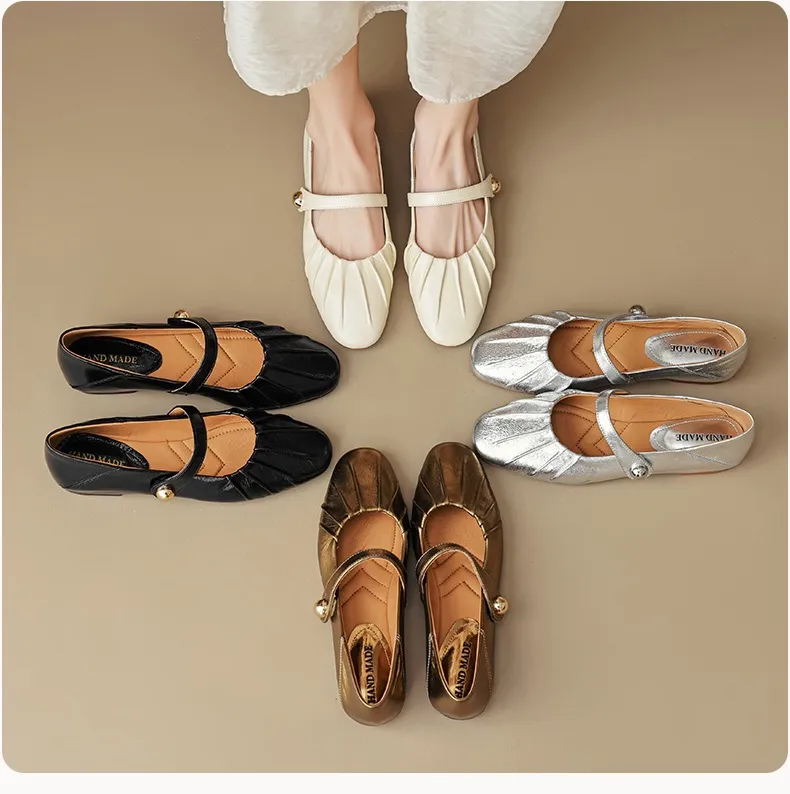 Spring and Autumn Round Toe Flat Shoes Soft Leather Comfortable Women's Shoes