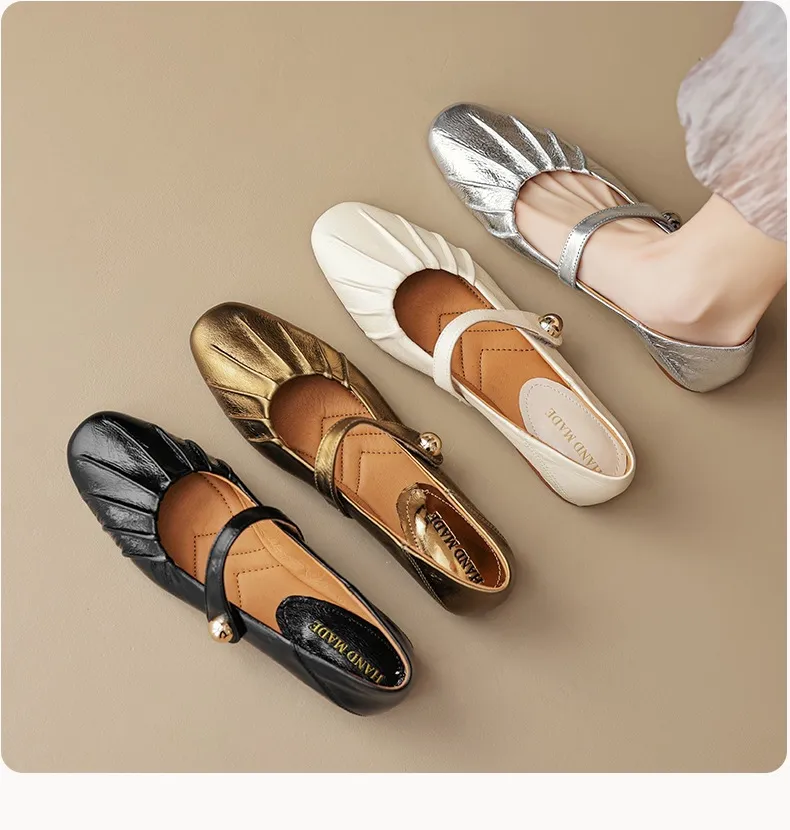 Spring and Autumn Round Toe Flat Shoes Soft Leather Comfortable Women's Shoes
