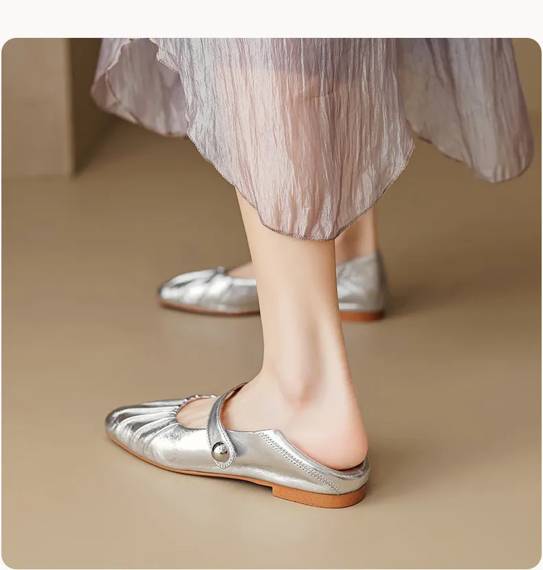 Spring and Autumn Round Toe Flat Shoes Soft Leather Comfortable Women's Shoes