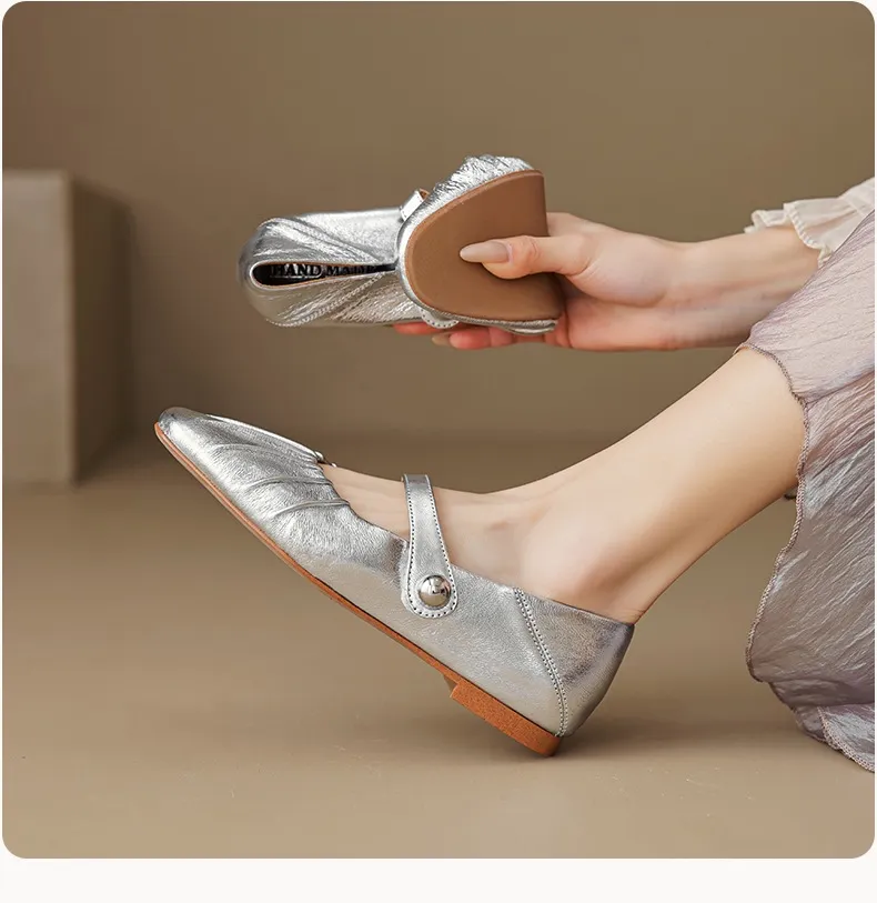 Spring and Autumn Round Toe Flat Shoes Soft Leather Comfortable Women's Shoes