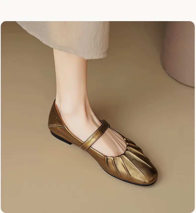 Spring and Autumn Round Toe Flat Shoes Soft Leather Comfortable Women's Shoes