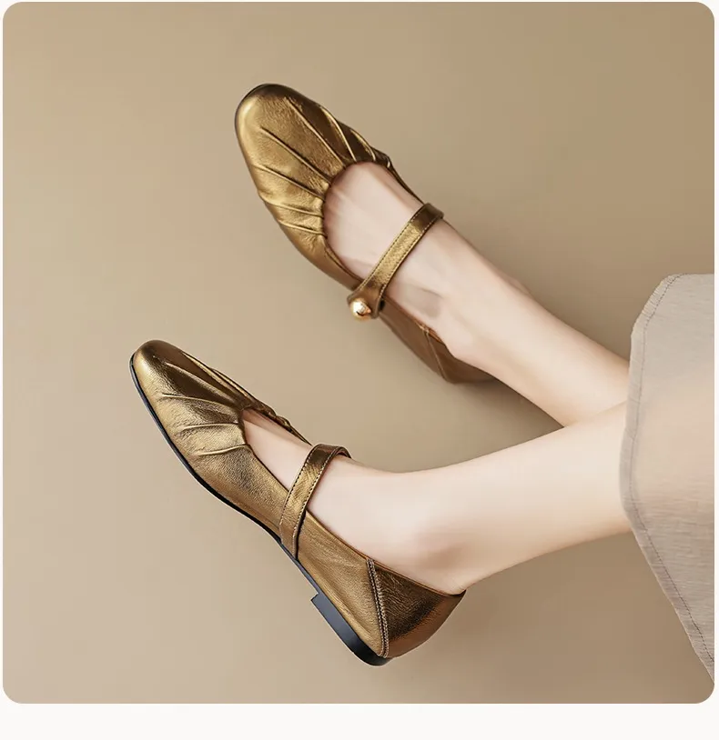 Spring and Autumn Round Toe Flat Shoes Soft Leather Comfortable Women's Shoes