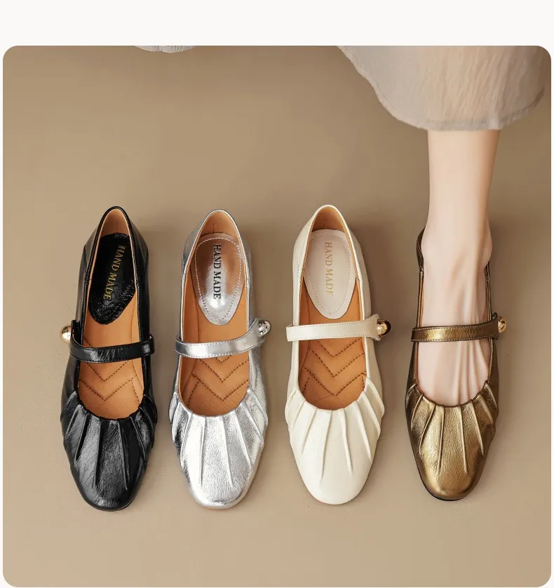 Spring and Autumn Round Toe Flat Shoes Soft Leather Comfortable Women's Shoes
