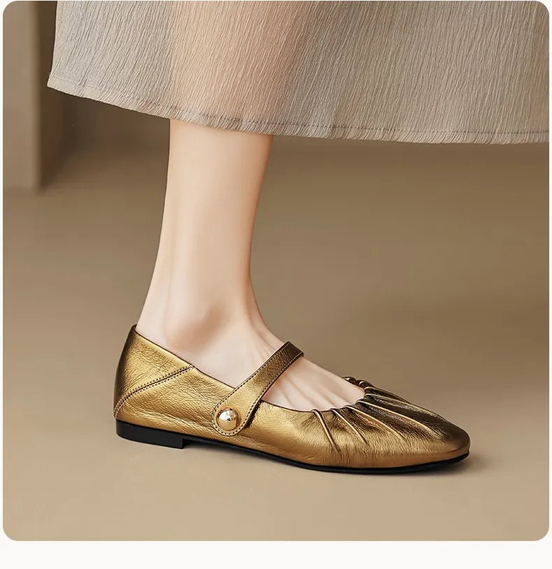 Spring and Autumn Round Toe Flat Shoes Soft Leather Comfortable Women's Shoes