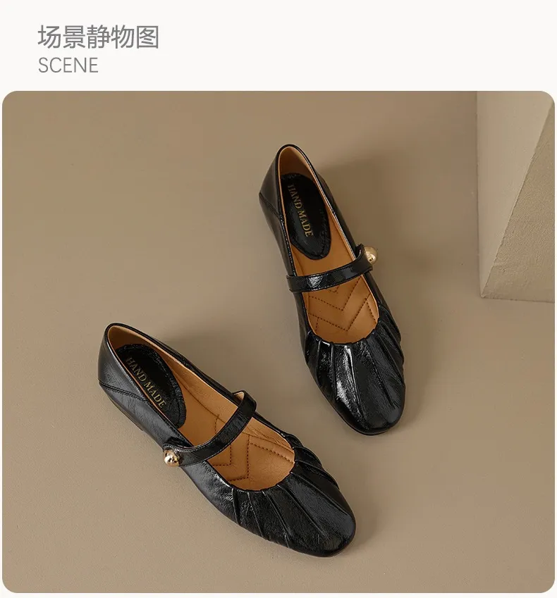 Spring and Autumn Round Toe Flat Shoes Soft Leather Comfortable Women's Shoes