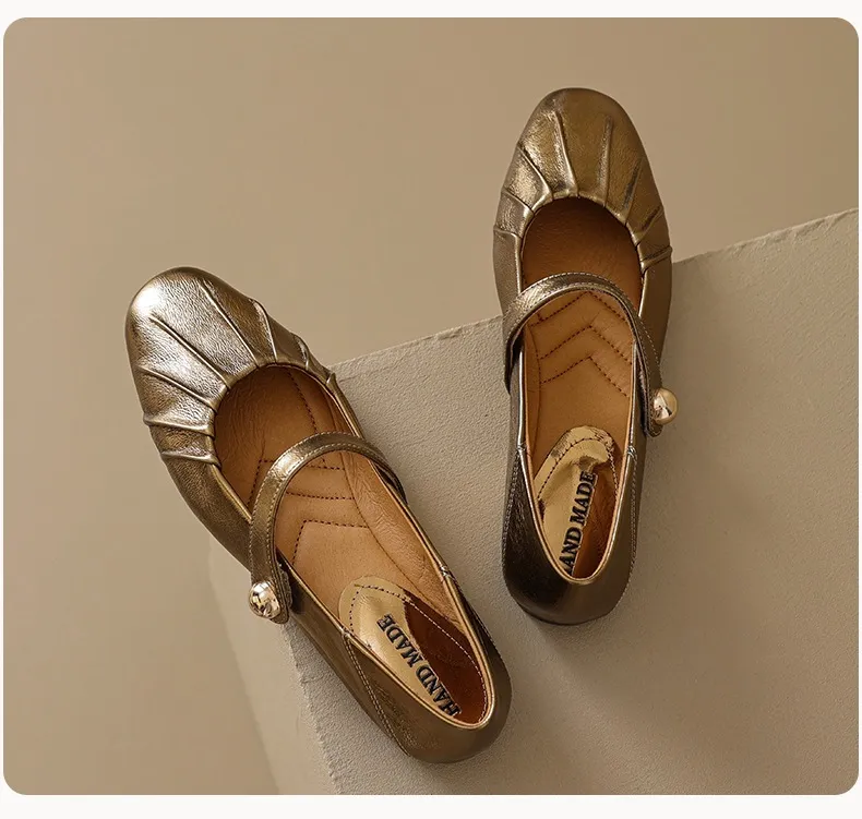 Spring and Autumn Round Toe Flat Shoes Soft Leather Comfortable Women's Shoes