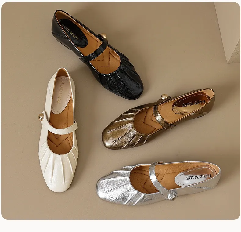 Spring and Autumn Round Toe Flat Shoes Soft Leather Comfortable Women's Shoes