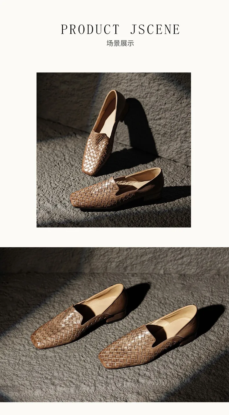 Spring and Autumn Square Toe Single Shoes Chunky Heel Low Heel Slip-on Cowhide Fashion Women's Shoes