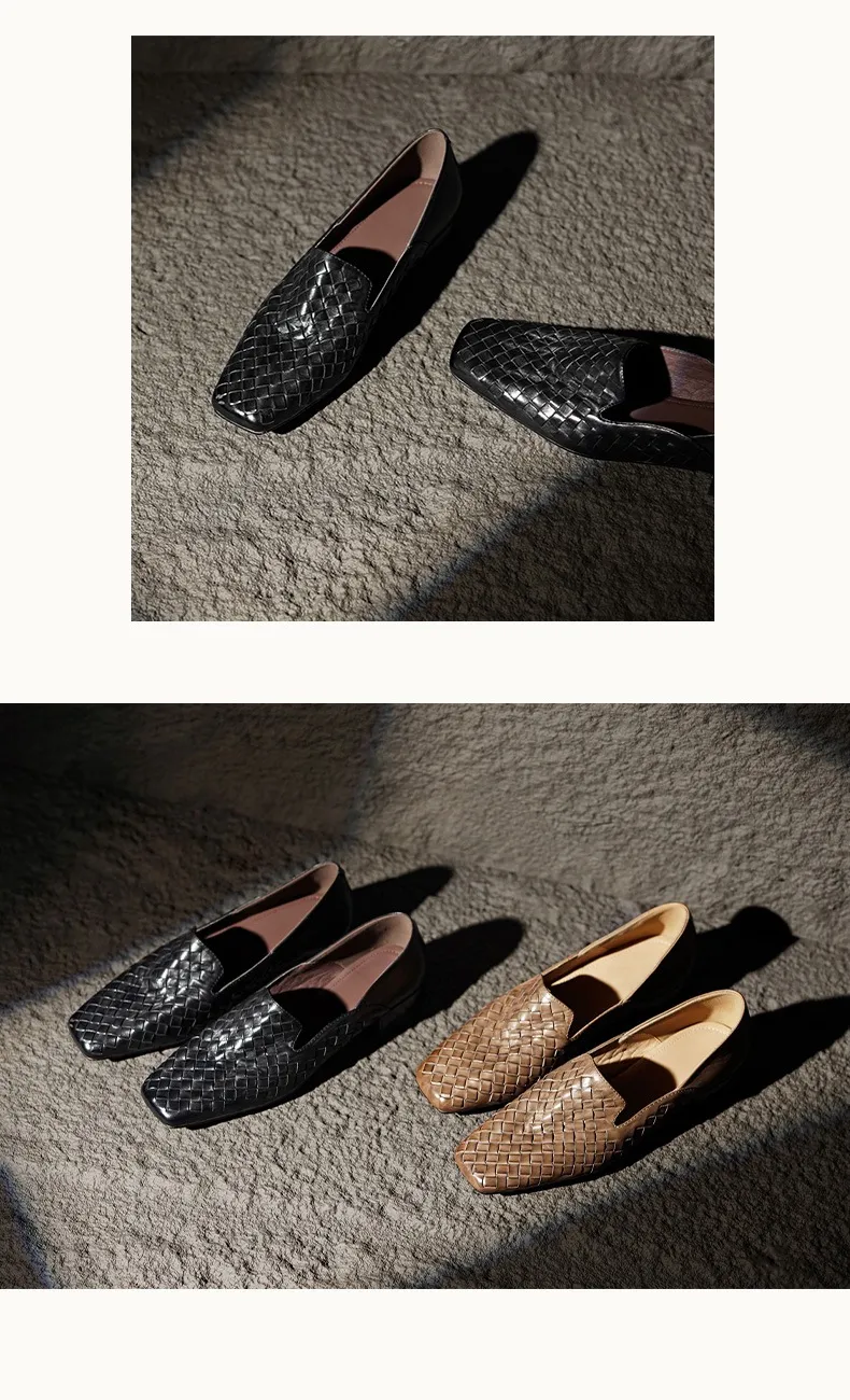 Spring and Autumn Square Toe Single Shoes Chunky Heel Low Heel Slip-on Cowhide Fashion Women's Shoes