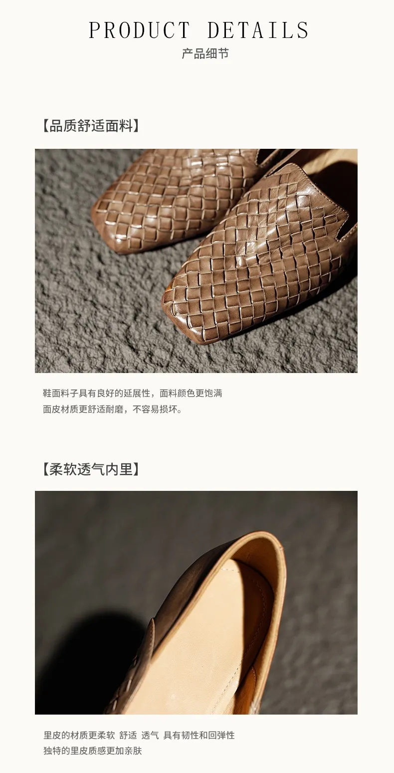 Spring and Autumn Square Toe Single Shoes Chunky Heel Low Heel Slip-on Cowhide Fashion Women's Shoes