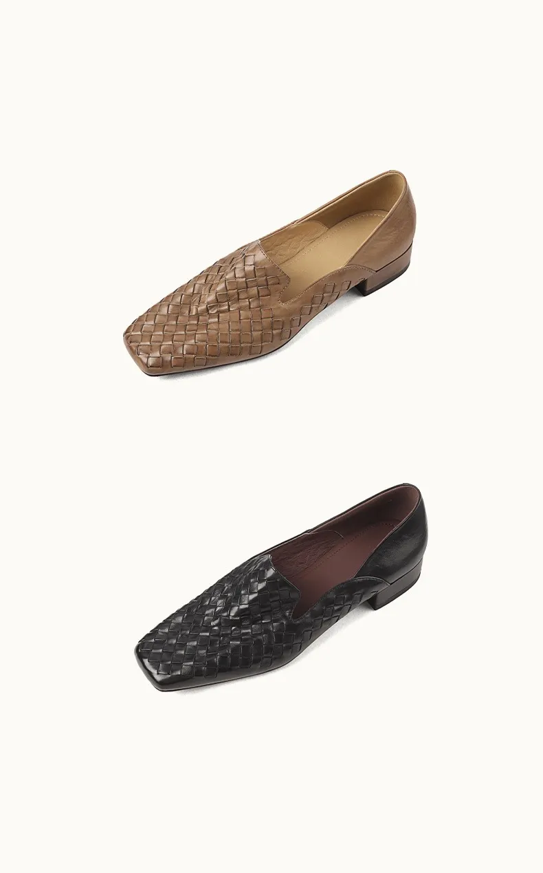 Spring and Autumn Square Toe Single Shoes Chunky Heel Low Heel Slip-on Cowhide Fashion Women's Shoes