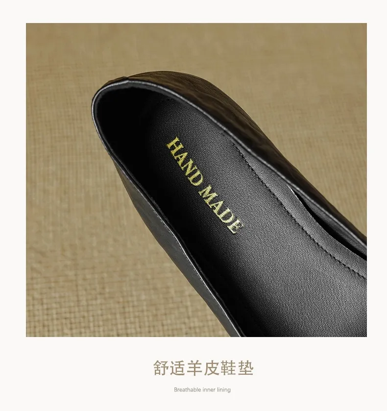 Spring and Autumn Square Toe Slip-on Cowhide Fashion Solid Color Women's Shoes Summer Shallow Mouth Woven Shoes 4142