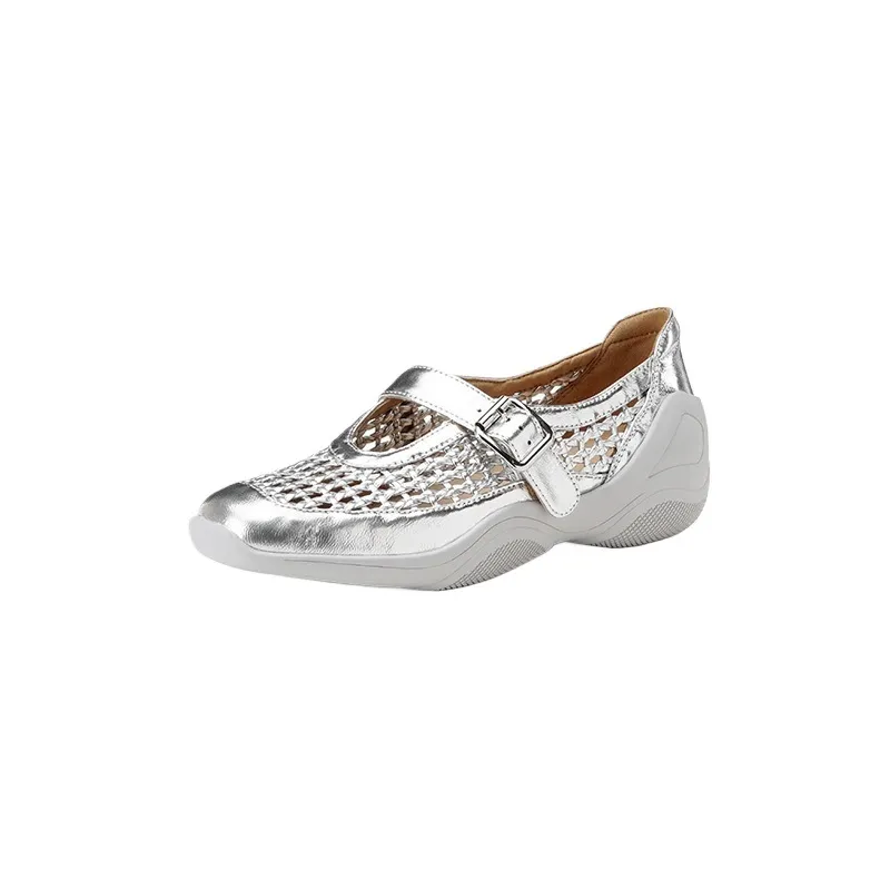 Spring/Summer Flat Round Toe Hollowed-out Sheepskin Comfortable and Soft Women's Shoes
