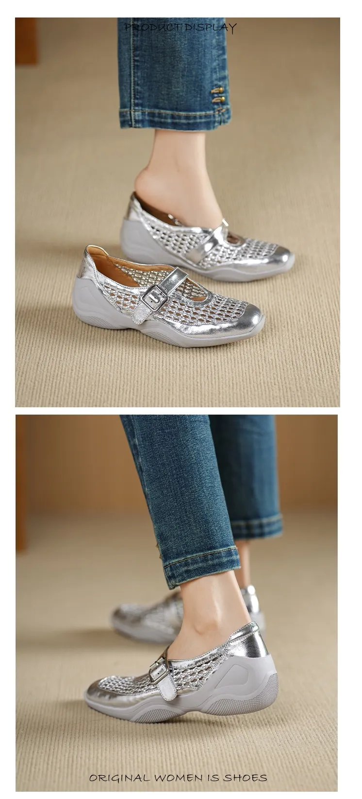 Spring/Summer Flat Round Toe Hollowed-out Sheepskin Comfortable and Soft Women's Shoes