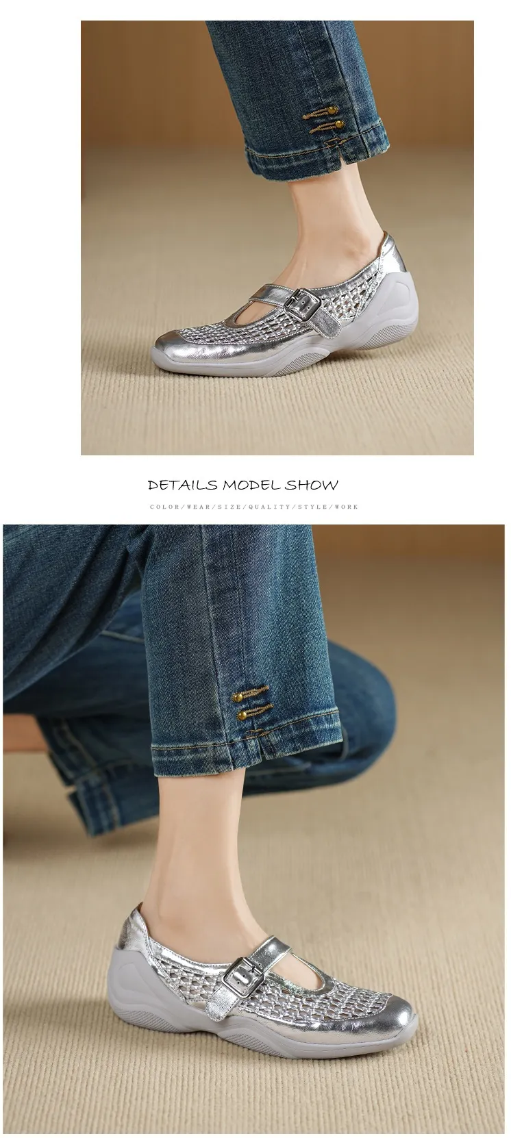 Spring/Summer Flat Round Toe Hollowed-out Sheepskin Comfortable and Soft Women's Shoes
