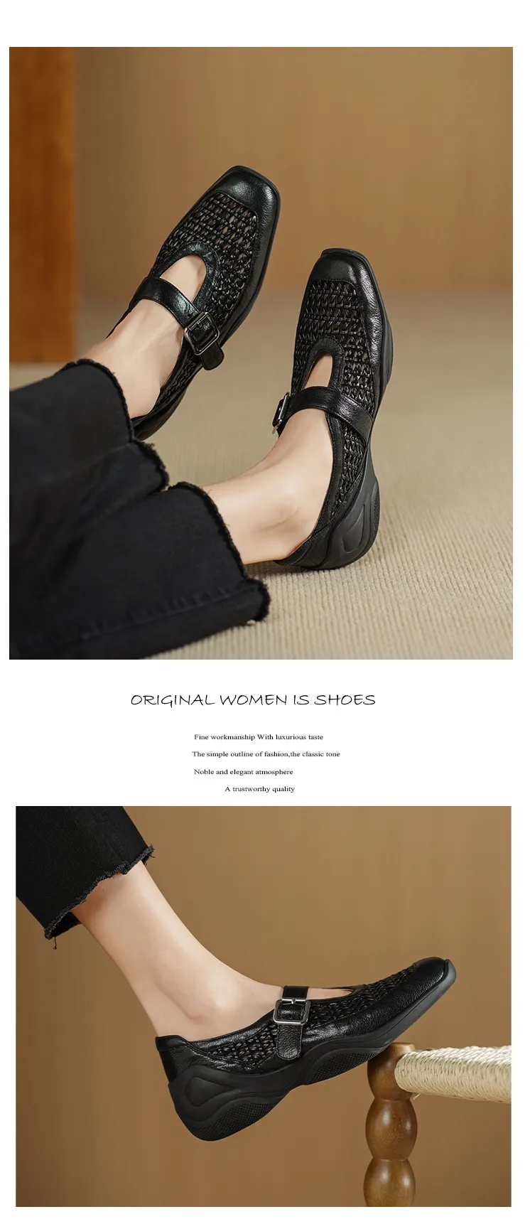 Spring/Summer Flat Round Toe Hollowed-out Sheepskin Comfortable and Soft Women's Shoes