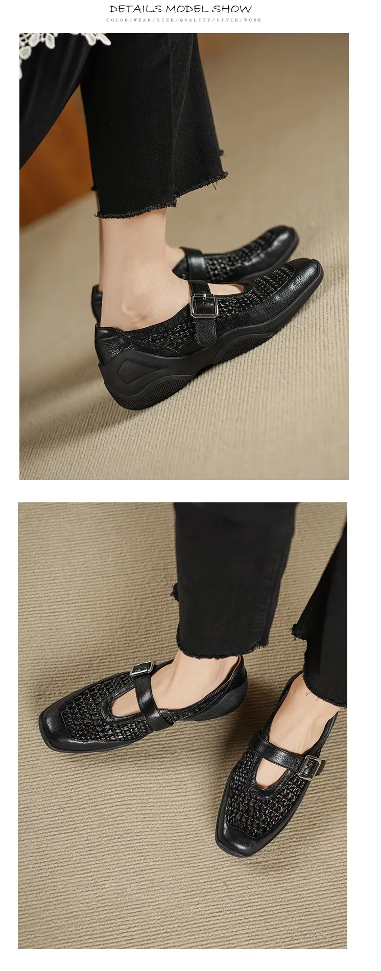 Spring/Summer Flat Round Toe Hollowed-out Sheepskin Comfortable and Soft Women's Shoes