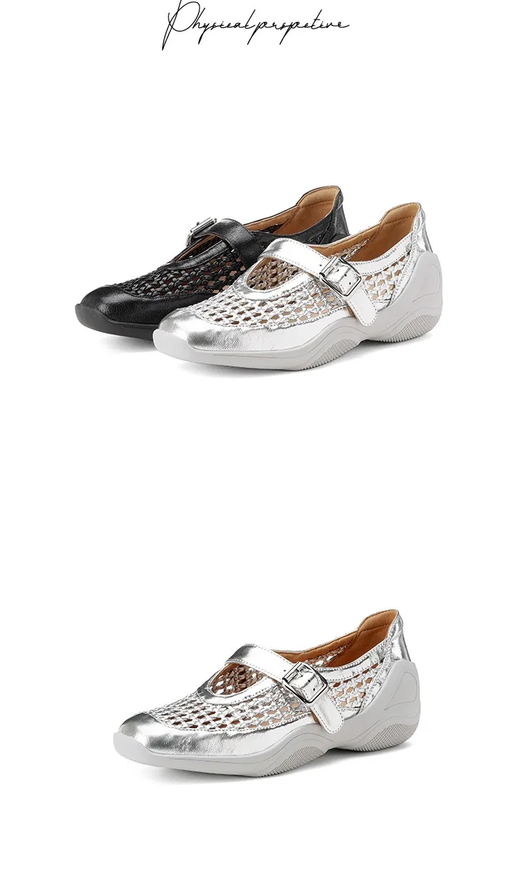 Spring/Summer Flat Round Toe Hollowed-out Sheepskin Comfortable and Soft Women's Shoes