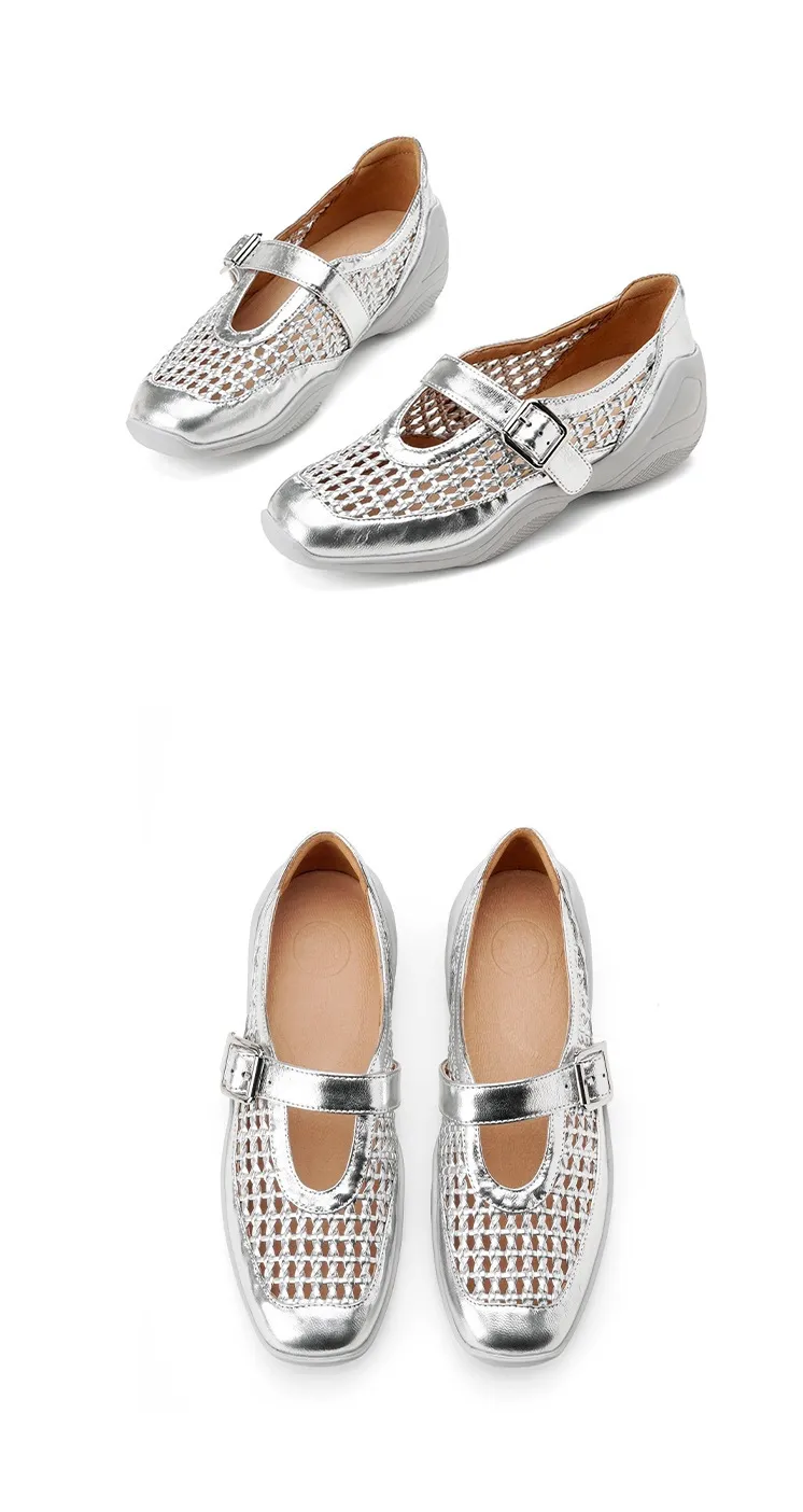 Spring/Summer Flat Round Toe Hollowed-out Sheepskin Comfortable and Soft Women's Shoes