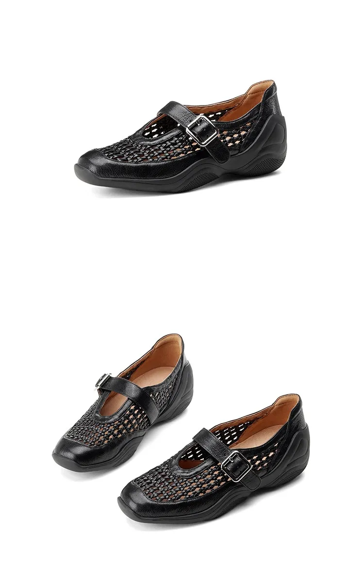 Spring/Summer Flat Round Toe Hollowed-out Sheepskin Comfortable and Soft Women's Shoes