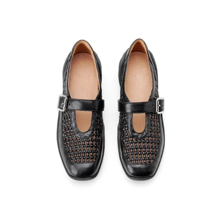 Spring/Summer Flat Round Toe Hollowed-out Sheepskin Comfortable and Soft Women's Shoes