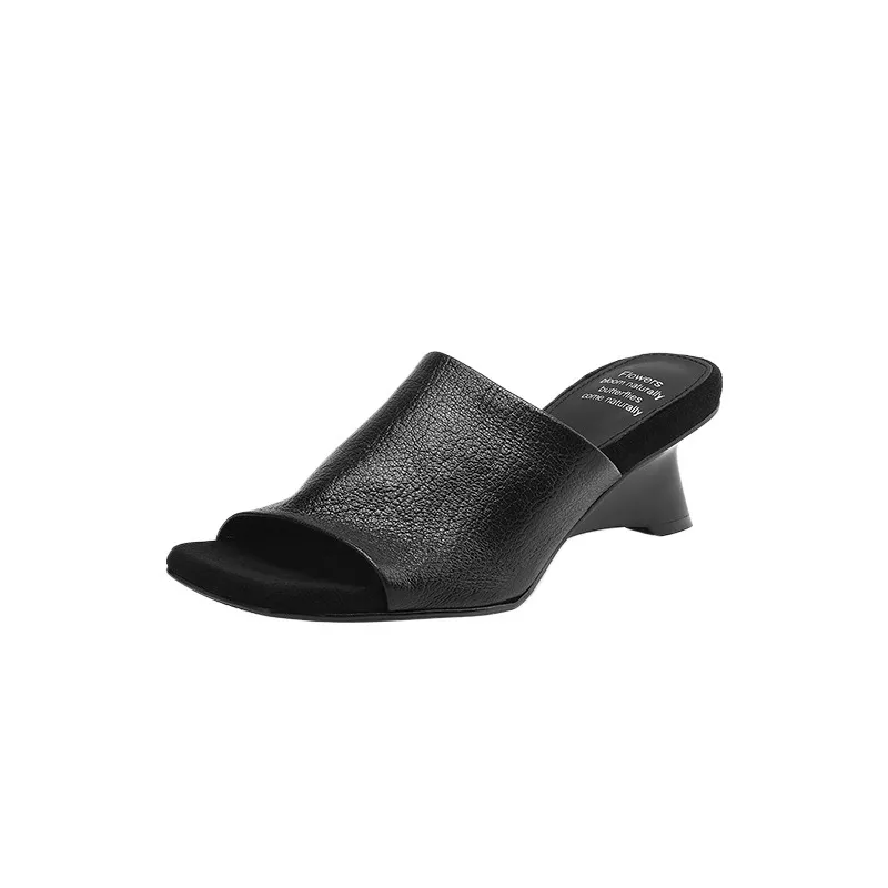 Spring/Summer Slippers, Square Toe, Unique Heel, High-Quality Sheepskin Women's Shoes, Fashionable Slippers