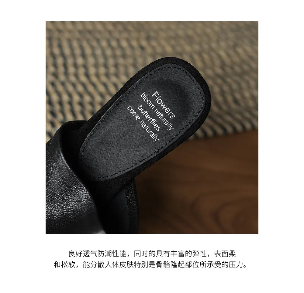 Spring/Summer Slippers, Square Toe, Unique Heel, High-Quality Sheepskin Women's Shoes, Fashionable Slippers